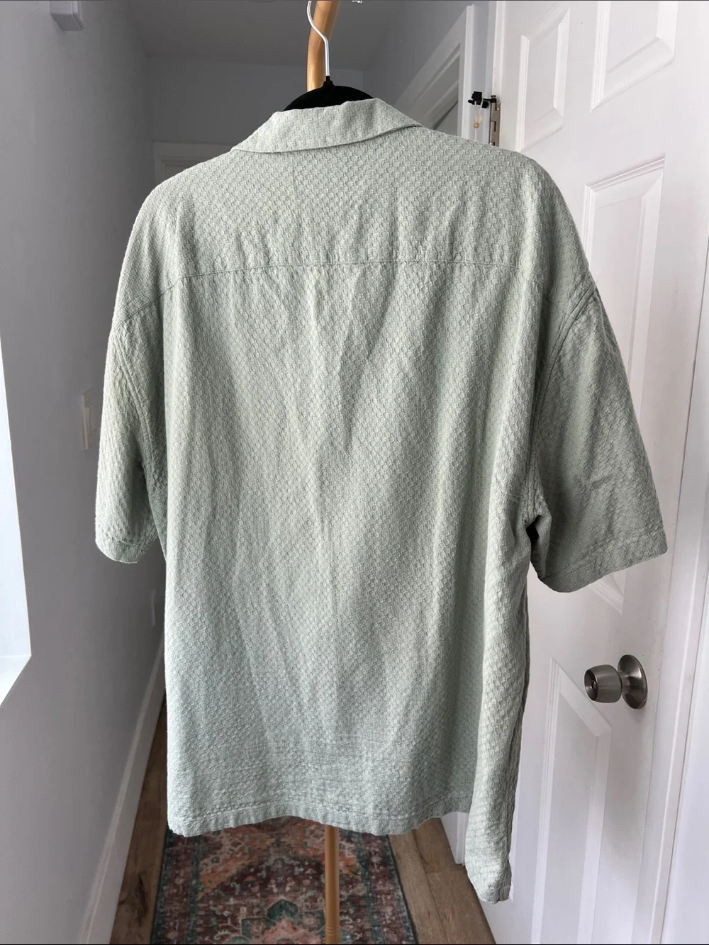 Abercrombie & Fitch Textured Button Up Short Sleeve Shirt Light Green Men's XXL - Picture 4 of 7